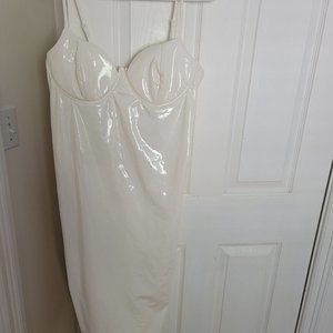 White Sexy Faux Leather Midi Dress - Taupe